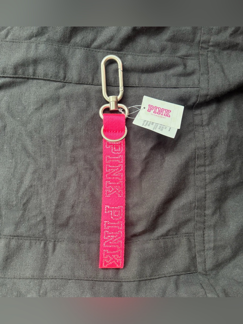 PINK neon pink rhinestone keychain/key holder